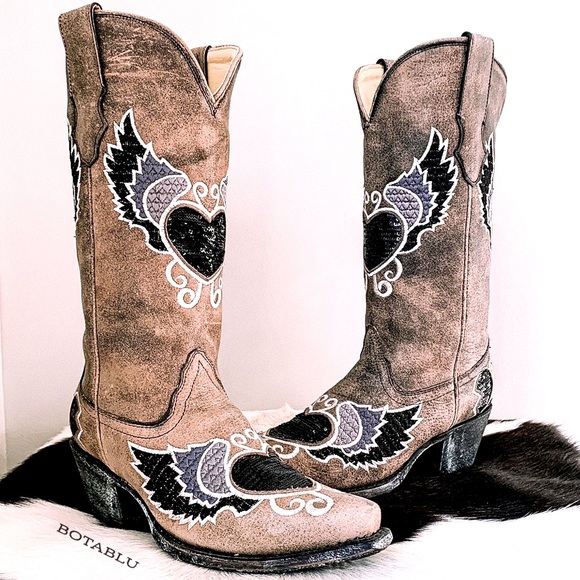 SOLD CORRAL Boots Sequin Heart Wings Mid Calf Snip Toe Cowgirl Cowboy Boot 6.5 - Picture 10 of 11